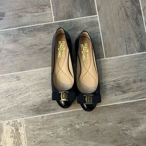 Salvatore Ferragamo Black Patent Leather Flats